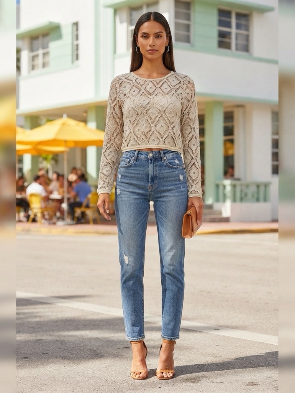 Sunny Taylor NWOT Crotchet Crop Top in a beige Color